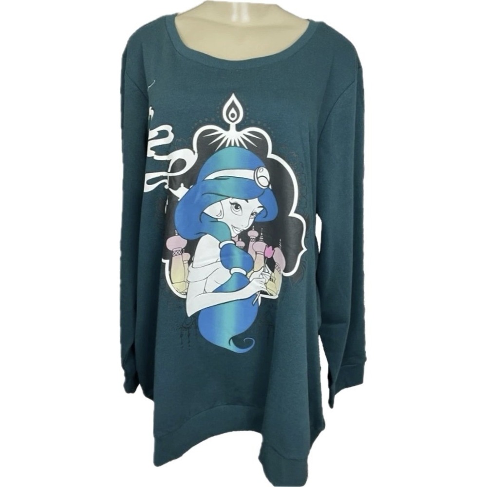 Disney Princess 4X Teal Green Jasmine Palace Lamp Graphic Sweatshirt Long Sleeve - Picture 3 of 6